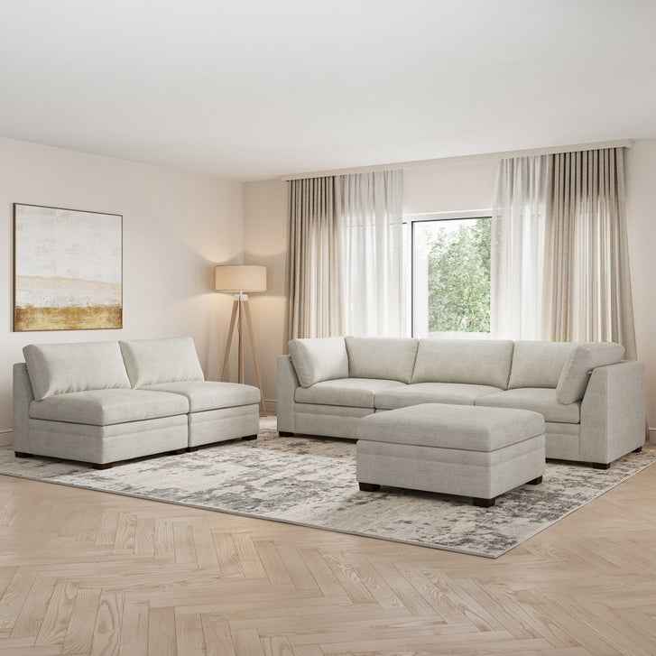 Thomasville Tisdale Modular Sectional 6-piece Taupe with Storage Ottoman - Image 4