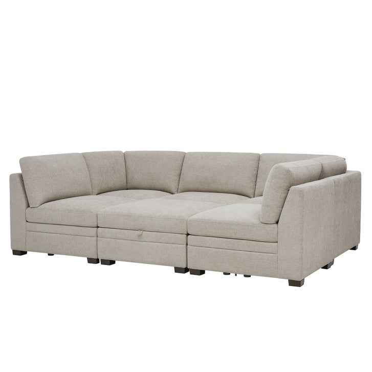 Thomasville Tisdale Modular Sectional 6-piece Taupe with Storage Ottoman - Image 5