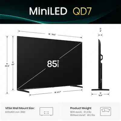 Hisense - 85" Class QD7 Series MiniLED QLED 4K UHD HDR Smart Fire TV (2025) ( Model# 85QD7QF ) $750 - Image 3