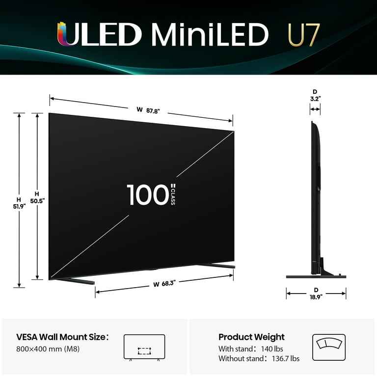Hisense 100" Class U7 Series MiniLED ULED 4K Google TV ( Model# 100U75QG ) - Image 3