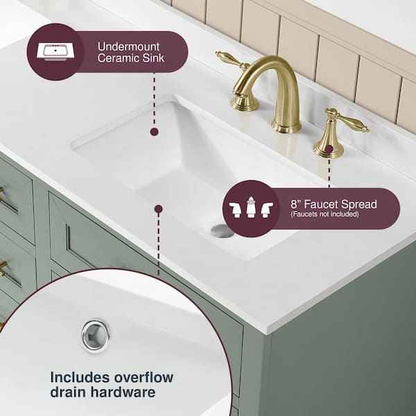 Doveton 60 in. Double Sink Freestanding Sage Green Bath Vanity with White Engineered Stone Top - Image 4