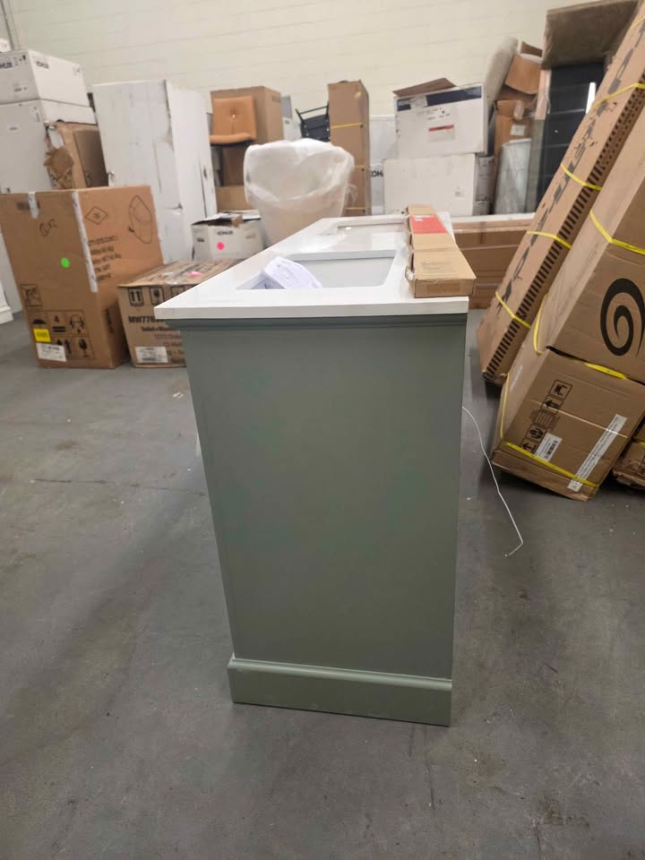 Doveton 60 in. Double Sink Freestanding Sage Green Bath Vanity with White Engineered Stone Top - Image 7