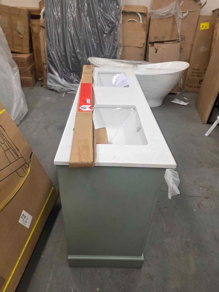 Doveton 60 in. Double Sink Freestanding Sage Green Bath Vanity with White Engineered Stone Top - Image 10