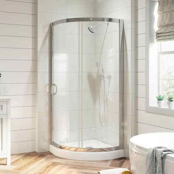 Breeze 33" L x 33" W x 77" H Corner Shower Kit with Clear Sliding Door in Chrome, and Shower Pan
