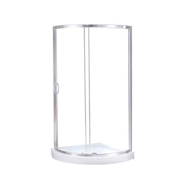 Breeze 33" L x 33" W x 77" H Corner Shower Kit with Clear Sliding Door in Chrome, and Shower Pan - Image 2