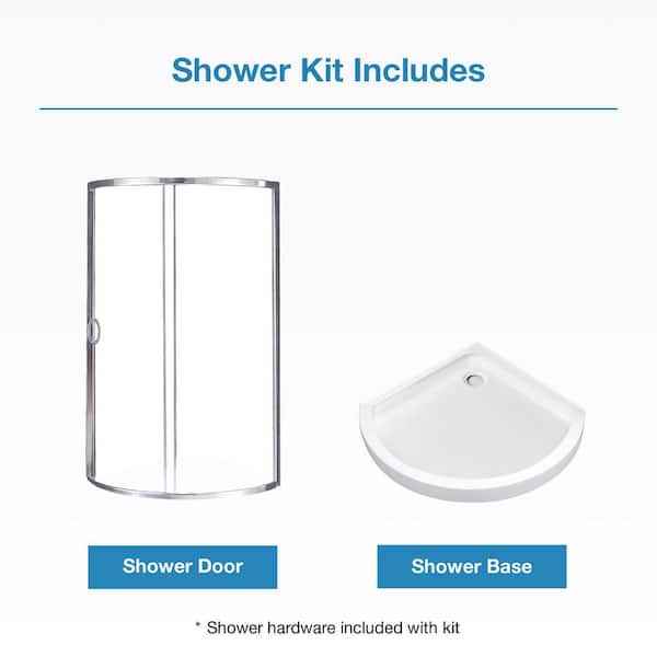 Breeze 33" L x 33" W x 77" H Corner Shower Kit with Clear Sliding Door in Chrome, and Shower Pan - Image 3