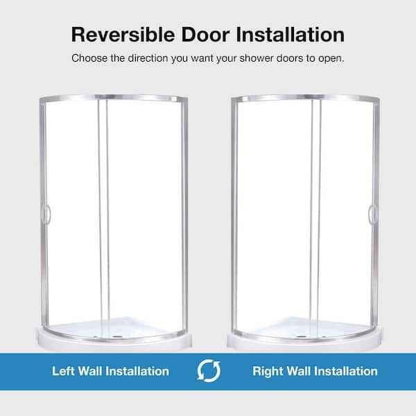 Breeze 33" L x 33" W x 77" H Corner Shower Kit with Clear Sliding Door in Chrome, and Shower Pan - Image 4
