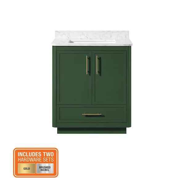 Tamsin 30" Freestanding Forest Green Bath Vanity with White Round Corner Engineered Marble Top - Image 2