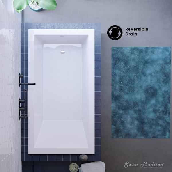 Voltaire 60 in. x 36 in. Acrylic Drop-In Reversible Drain Bathtub in White - Image 4