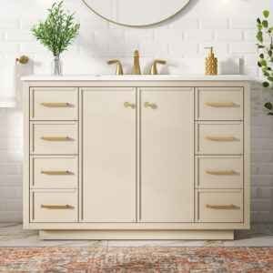 Stanfield 48in Beige Single Sink Bathroom Vanity ( Cracked Top in Pictures )