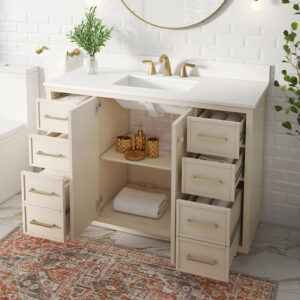 Stanfield 48in Beige Single Sink Bathroom Vanity ( Cracked Top in Pictures ) - Image 2