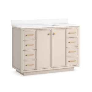 Stanfield 48in Beige Single Sink Bathroom Vanity ( Cracked Top in Pictures ) - Image 5