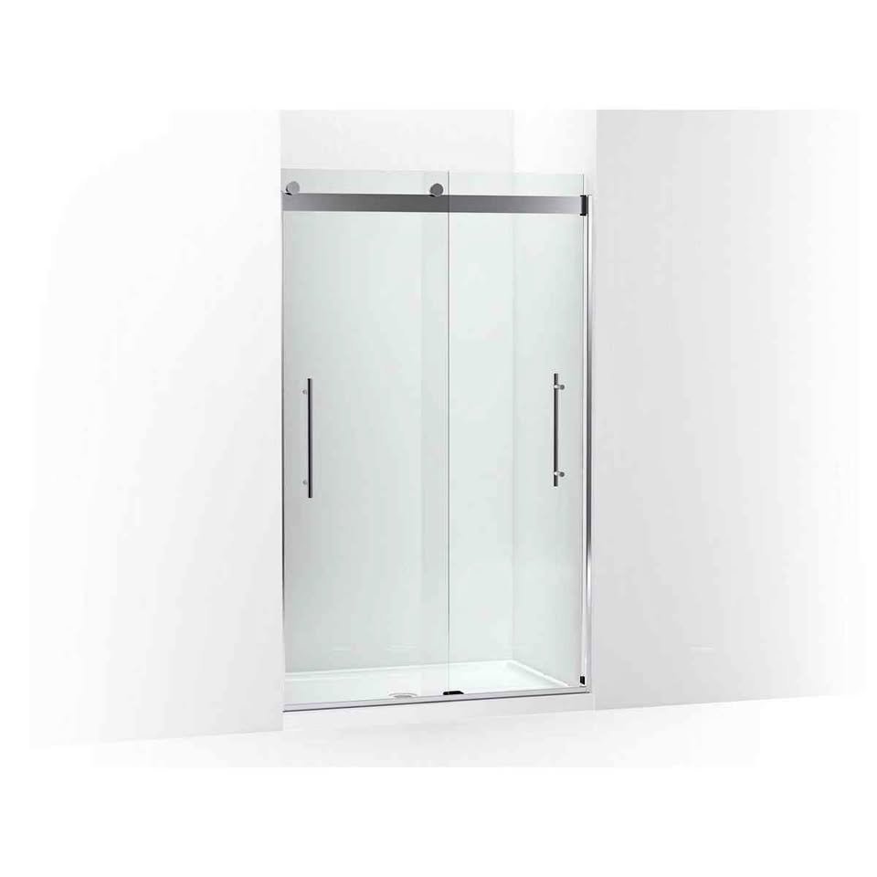 Levity Plus 48" W Frameless Reversible Sliding Alcove Shower Door, Bright Polished Silver