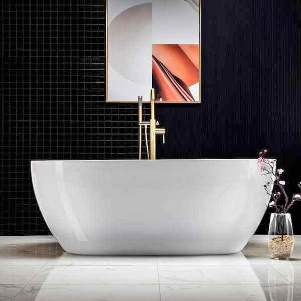 67" .X 31.5" Acrylic FlatBottom Double Ended Soaking Bathtub in White with Overflow Drain