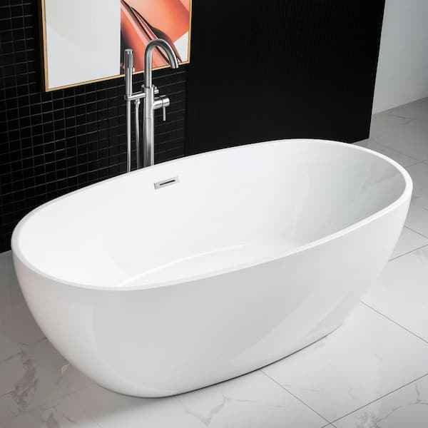 67" .X 31.5" Acrylic FlatBottom Double Ended Soaking Bathtub in White with Overflow Drain - Image 3