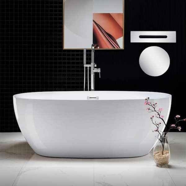 67" .X 31.5" Acrylic FlatBottom Double Ended Soaking Bathtub in White with Overflow Drain - Image 4
