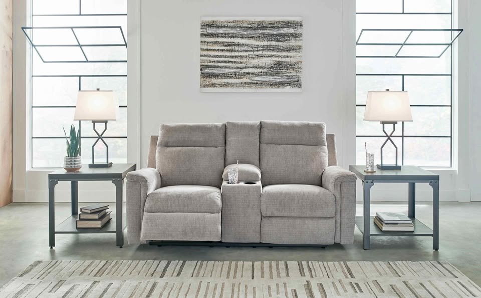 Barnsana Power Reclining Loveseat with Console ( Ash )