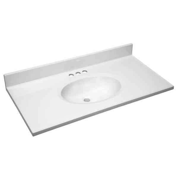 37 in. W x 19 in. D Cultured Marble Vanity Top in Solid White with Solid White Basin