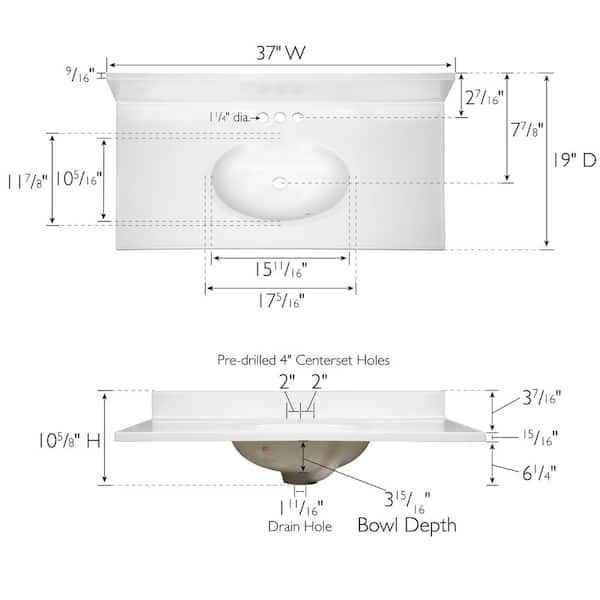 37 in. W x 19 in. D Cultured Marble Vanity Top in Solid White with Solid White Basin - Image 2