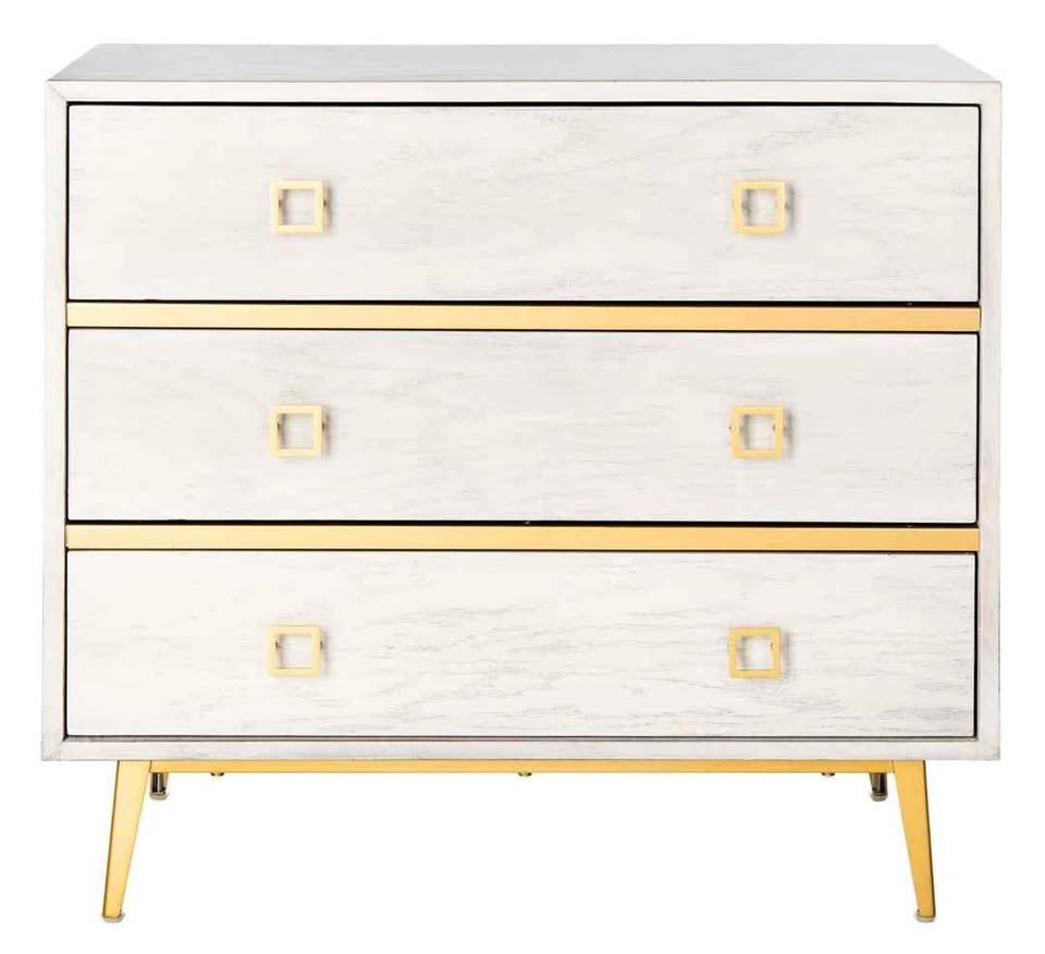 Safavieh Katia 3 Drawer Chest - White Wash/Gold