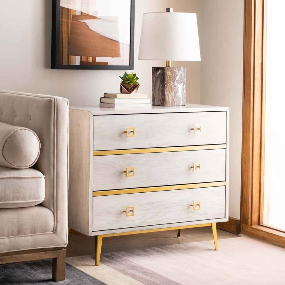 Safavieh Katia 3 Drawer Chest - White Wash/Gold - Image 2