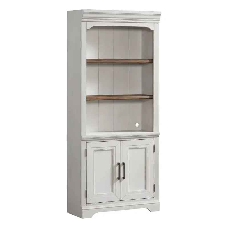 Intercon Drake 76'' Bunching Bookcase with Door in Rustic White and French Oak