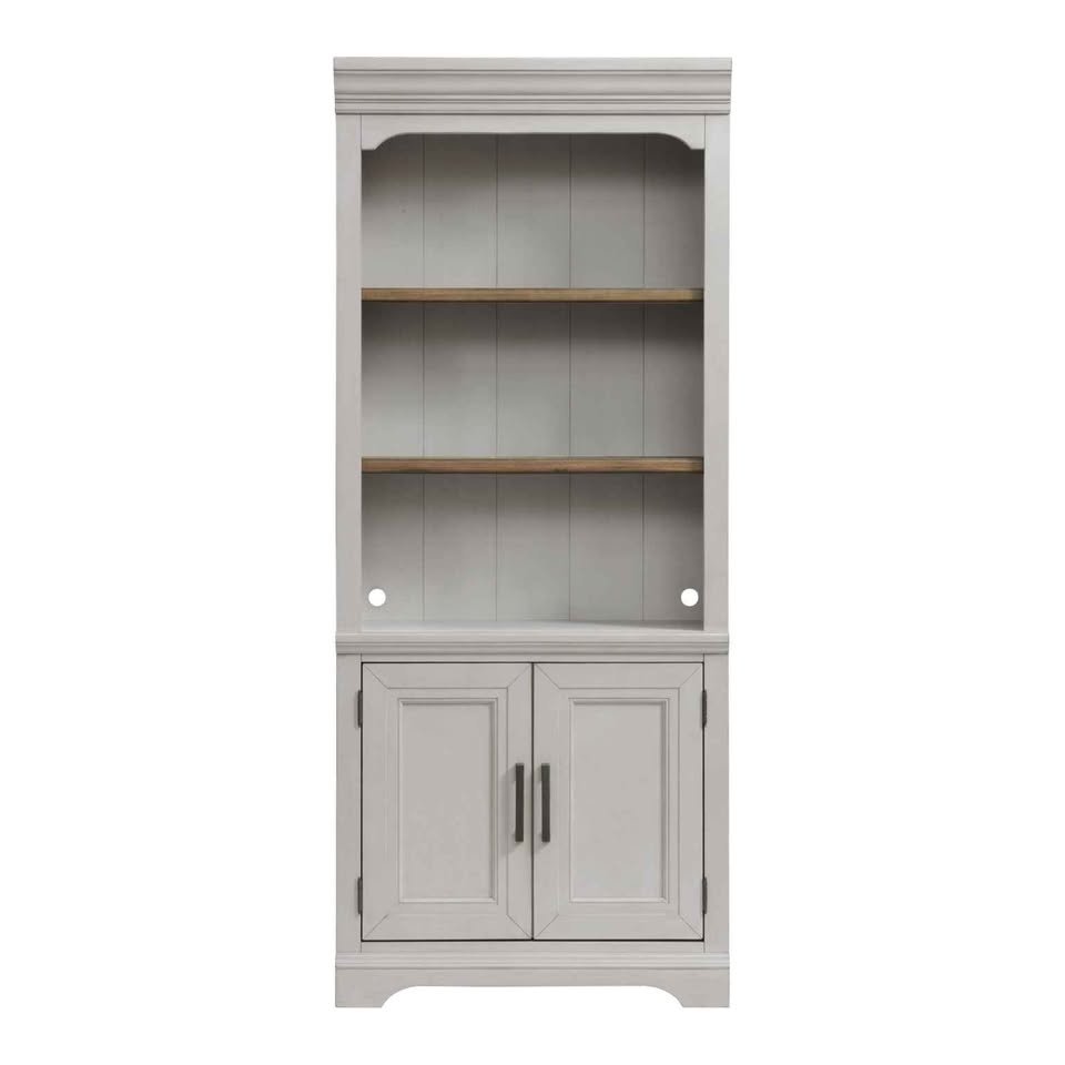 Intercon Drake 76'' Bunching Bookcase with Door in Rustic White and French Oak - Image 2