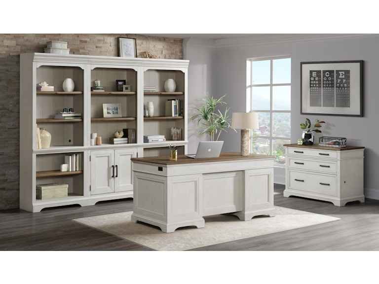 Intercon Drake 76'' Bunching Bookcase with Door in Rustic White and French Oak - Image 3
