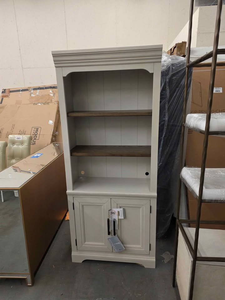 Intercon Drake 76'' Bunching Bookcase with Door in Rustic White and French Oak - Image 4