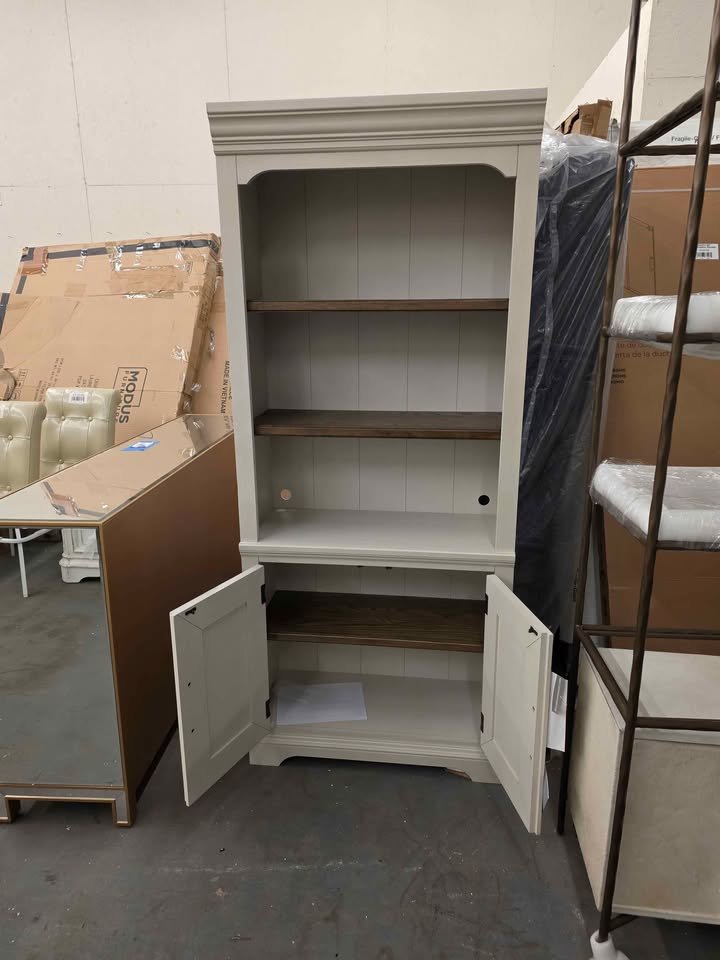 Intercon Drake 76'' Bunching Bookcase with Door in Rustic White and French Oak - Image 5