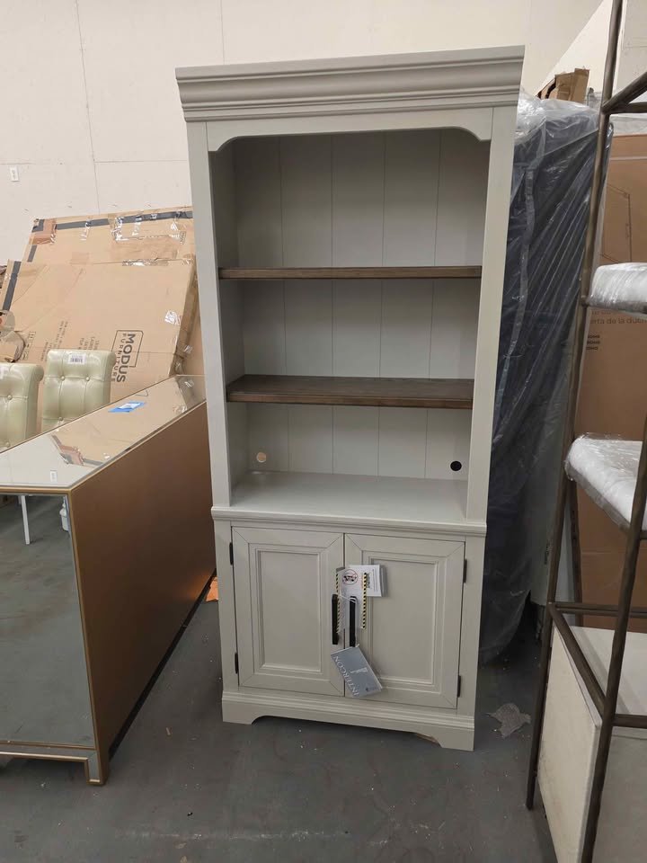 Intercon Drake 76'' Bunching Bookcase with Door in Rustic White and French Oak - Image 6