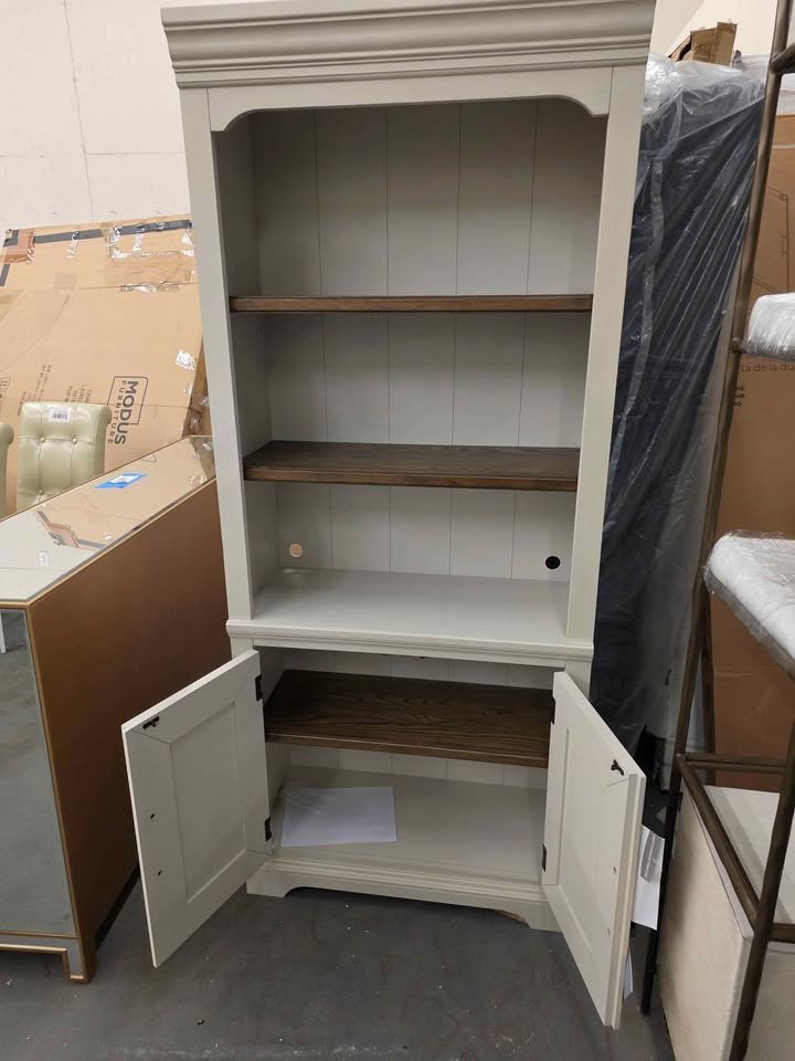 Intercon Drake 76'' Bunching Bookcase with Door in Rustic White and French Oak - Image 7