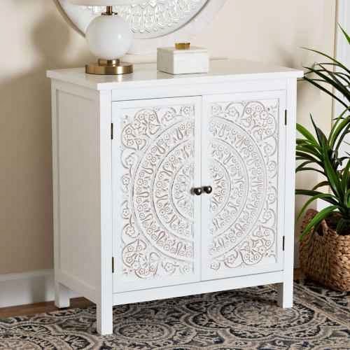 Yelena 2 Door Storage Cabinet in White Finish Wood