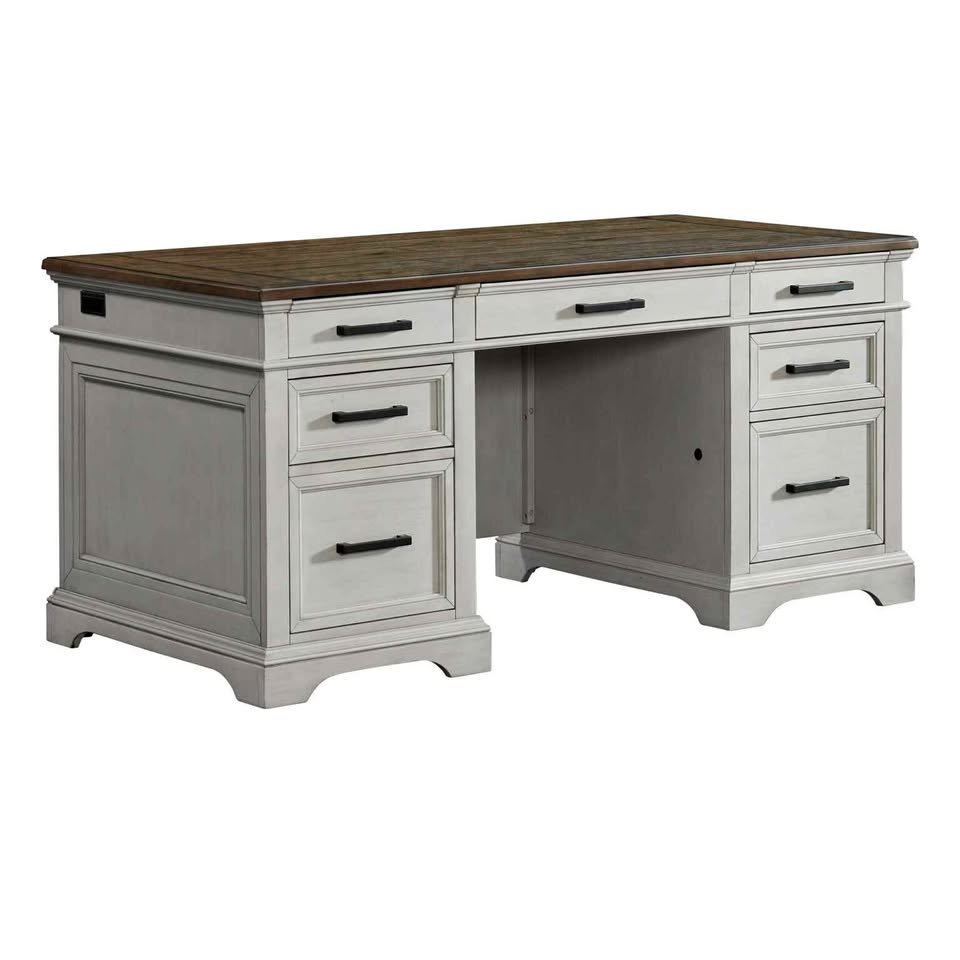 Drake Home Office 66" Executive Desk in Rustic White and French Oak DK-HO-6630ED-RFO-C