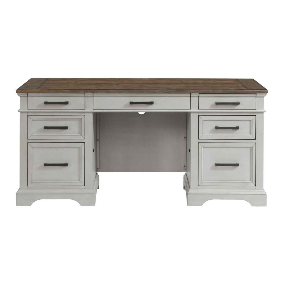 Drake Home Office 66" Executive Desk in Rustic White and French Oak DK-HO-6630ED-RFO-C - Image 2