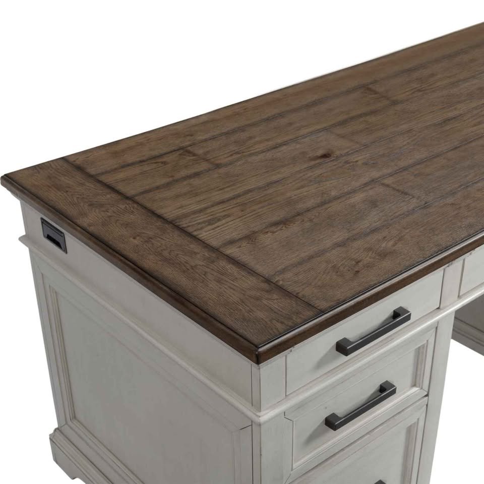 Drake Home Office 66" Executive Desk in Rustic White and French Oak DK-HO-6630ED-RFO-C - Image 3