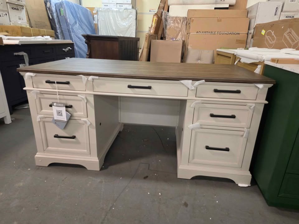 Drake Home Office 66" Executive Desk in Rustic White and French Oak DK-HO-6630ED-RFO-C - Image 4