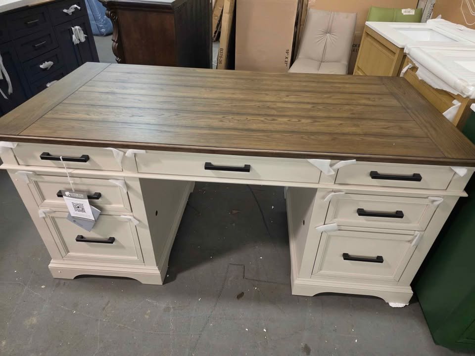 Drake Home Office 66" Executive Desk in Rustic White and French Oak DK-HO-6630ED-RFO-C - Image 5