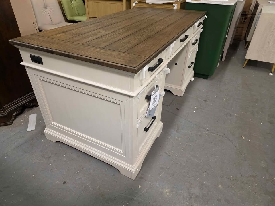 Drake Home Office 66" Executive Desk in Rustic White and French Oak DK-HO-6630ED-RFO-C - Image 6