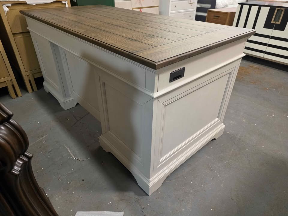 Drake Home Office 66" Executive Desk in Rustic White and French Oak DK-HO-6630ED-RFO-C - Image 7