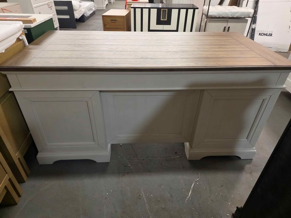 Drake Home Office 66" Executive Desk in Rustic White and French Oak DK-HO-6630ED-RFO-C - Image 8