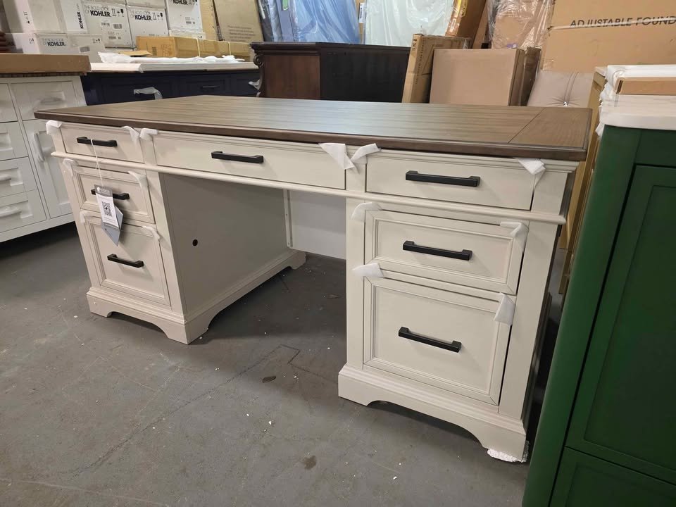 Drake Home Office 66" Executive Desk in Rustic White and French Oak DK-HO-6630ED-RFO-C - Image 9