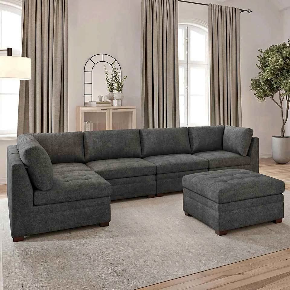 Thomasville Tisdale Modular Sectional 6-piece Dark Gray with Storage Ottoman