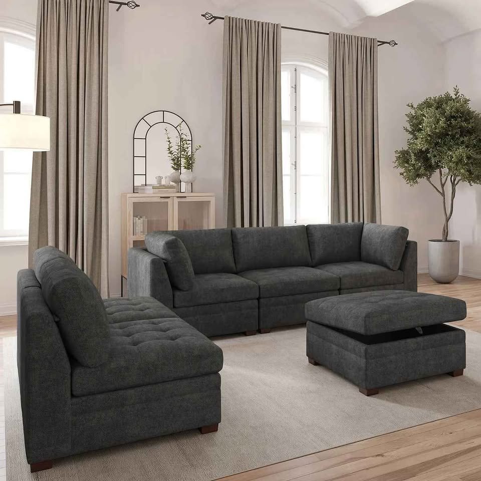 Thomasville Tisdale Modular Sectional 6-piece Dark Gray with Storage Ottoman - Image 3