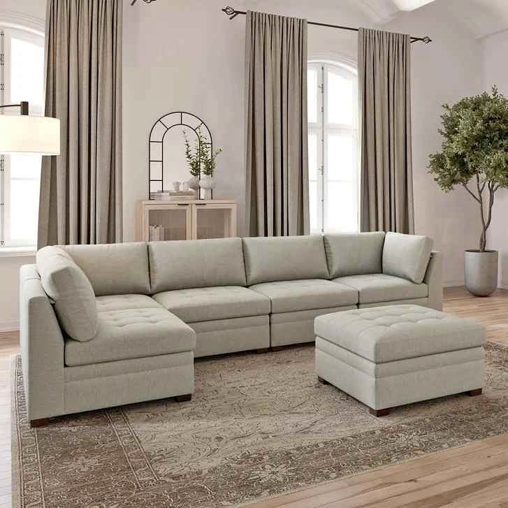 Thomasville Tisdale Modular Sectional 6-piece Beige with Storage Ottoman