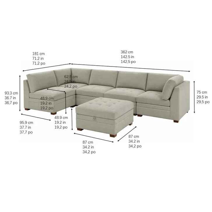 Thomasville Tisdale Modular Sectional 6-piece Beige with Storage Ottoman - Image 3