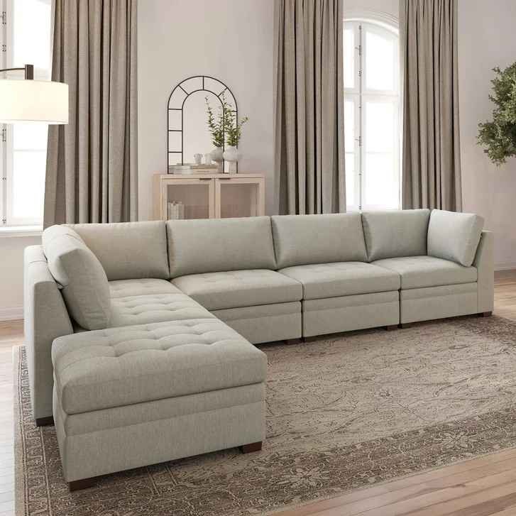 Thomasville Tisdale Modular Sectional 6-piece Beige with Storage Ottoman - Image 4