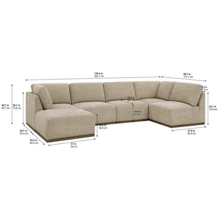 Henredon Murphy Fabric 6-piece Modular Sectional with Ottoman, Beige - Image 2