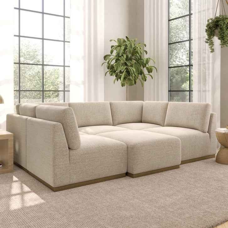 Henredon Murphy Fabric 6-piece Modular Sectional with Ottoman, Beige - Image 3