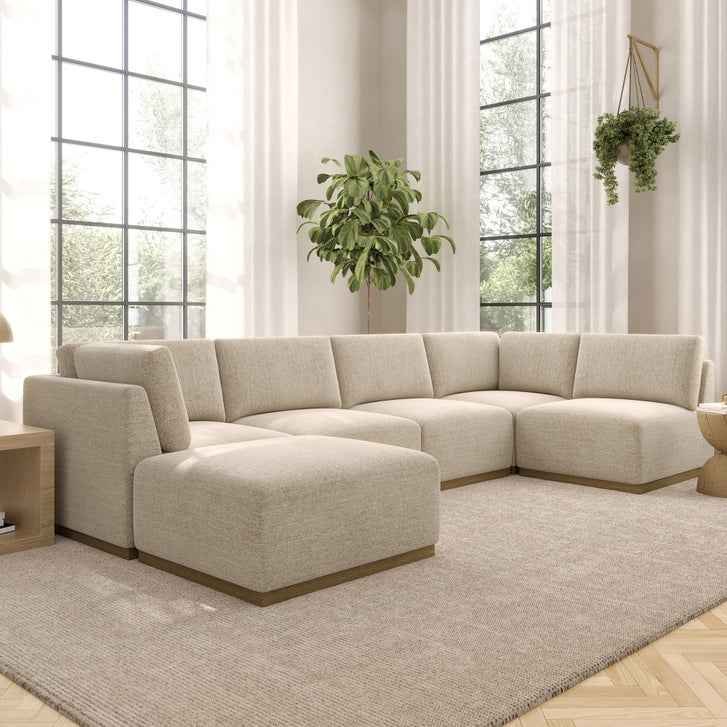 Henredon Murphy Fabric 6-piece Modular Sectional with Ottoman, Beige - Image 4